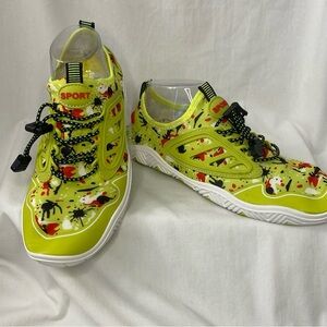 Quick Drying Water Shoes Size 10/X-Large~Neon Green Paint Splatter Design~Vivay